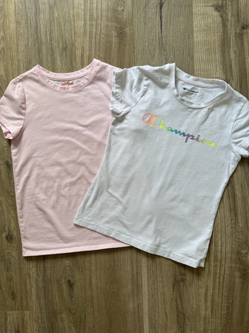 Champion / Cat & Jack Bundle Girl Pink Tee & White Logo Tee Size 8